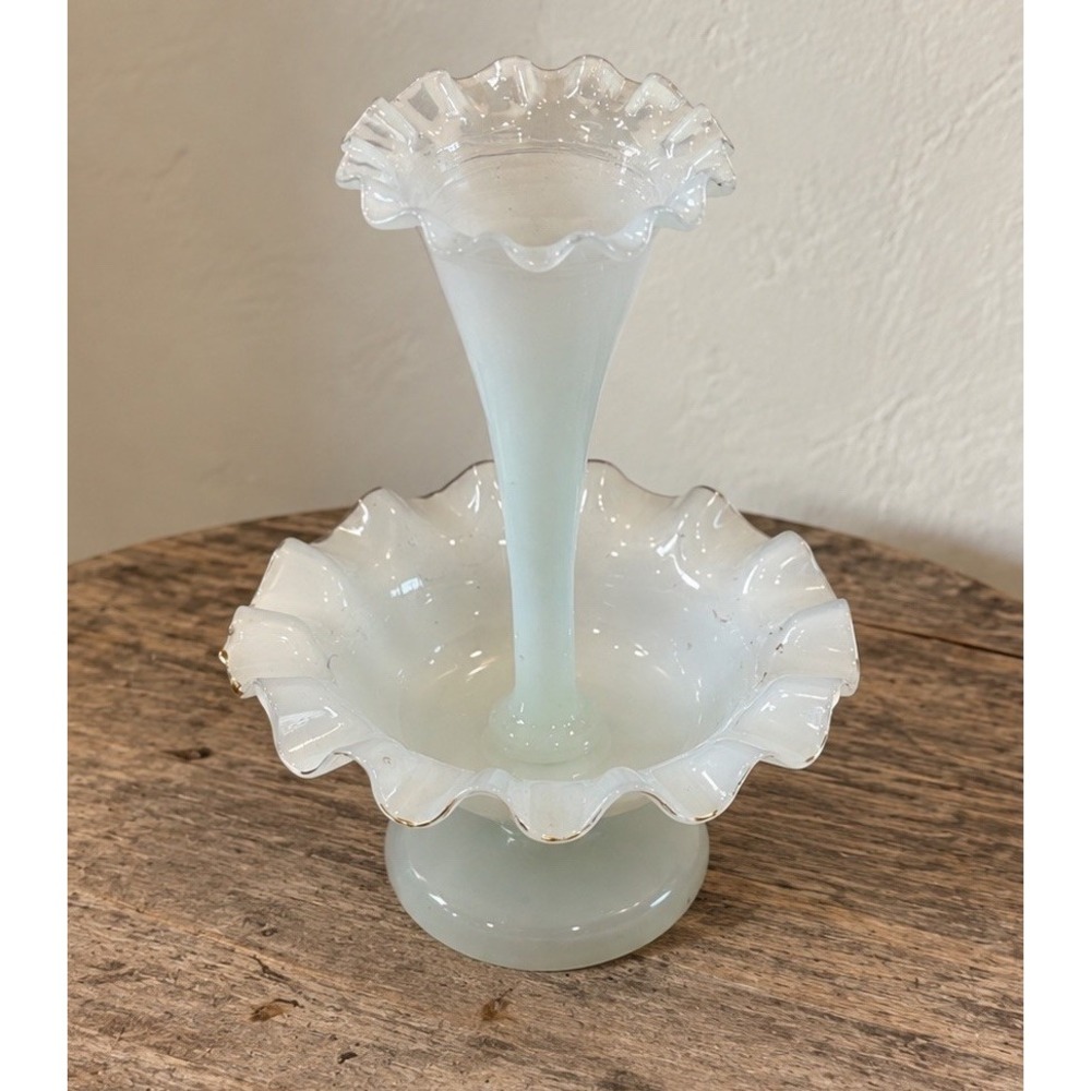 White Opalescent Milk Glass Single One 1 Horn Epergne Imperial?